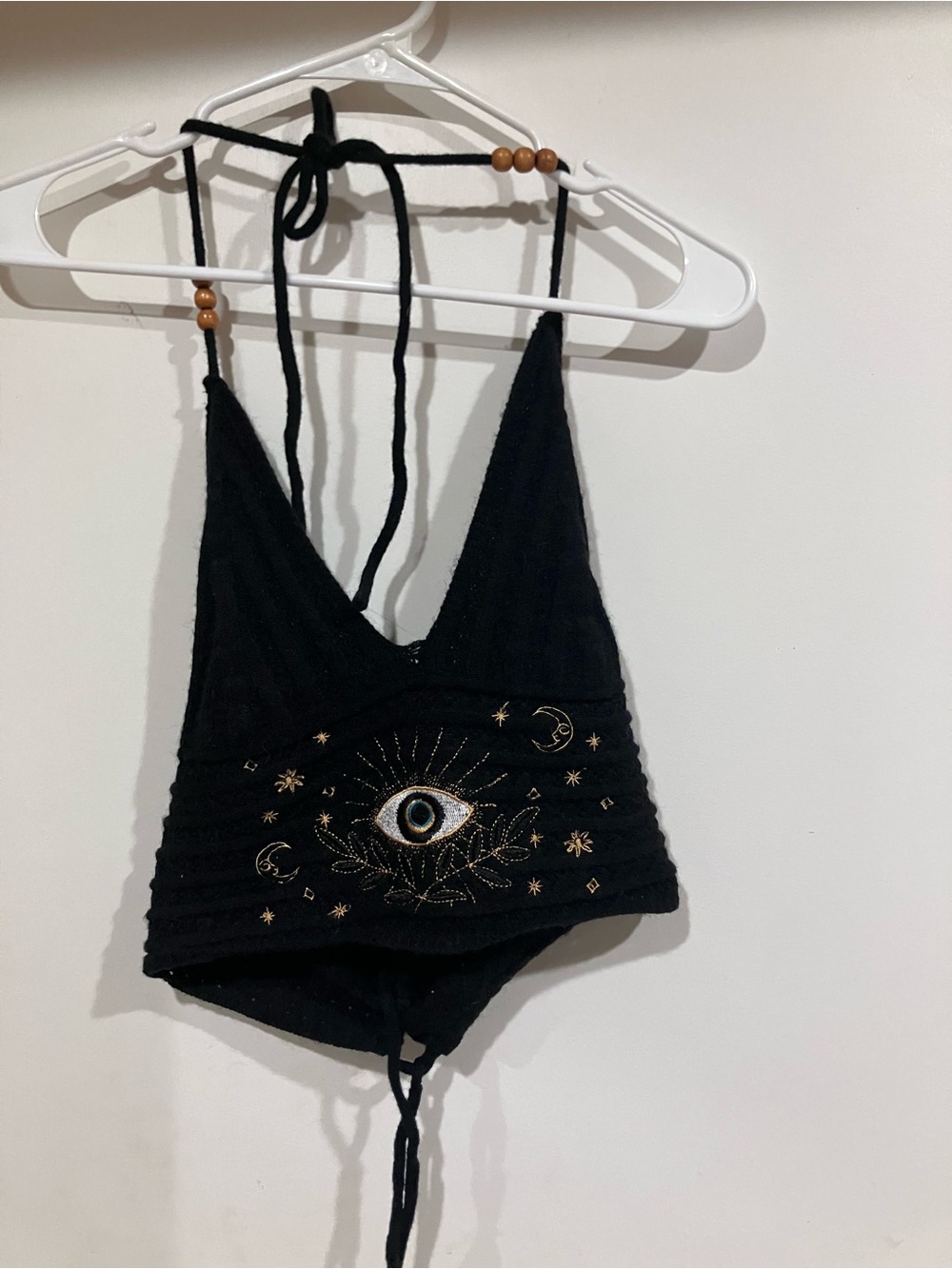 Black Crochet Celestial Evil Eye Halter Top Practical Magic Witchy Boho Small - Picture 2 of 5